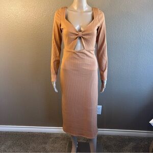 Altar’d State Long Sleeve Ribbed Midi Dress With Sweetheart Neckline Sz S